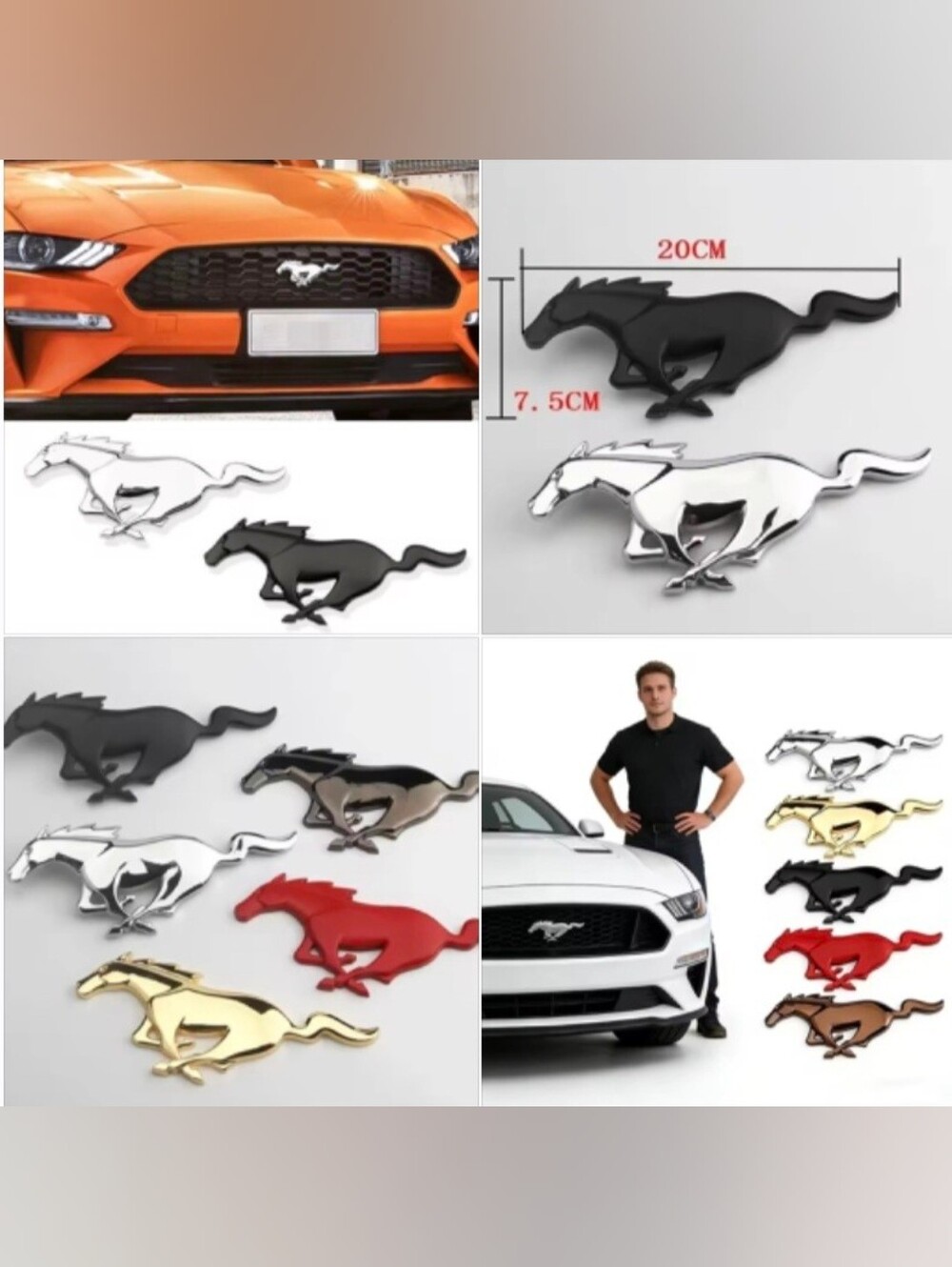 New Mustang Horse Badge Adhesive Back Or For Grille 5 Colors 7.87 Inch